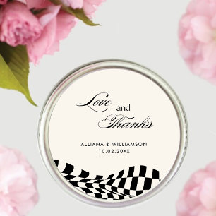 Retro black checkered pattern Wedding Thank You  Classic Round Sticker