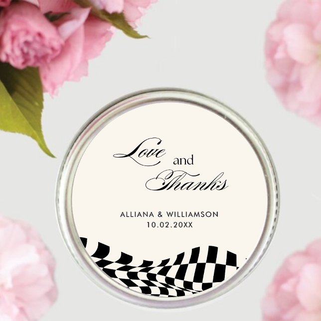 Retro black checkered pattern Wedding Thank You  Classic Round Sticker (Creator Uploaded)