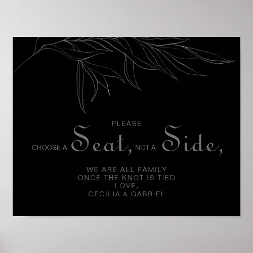 Retro Black Choose a Seat Not a Side Wedding  Poster