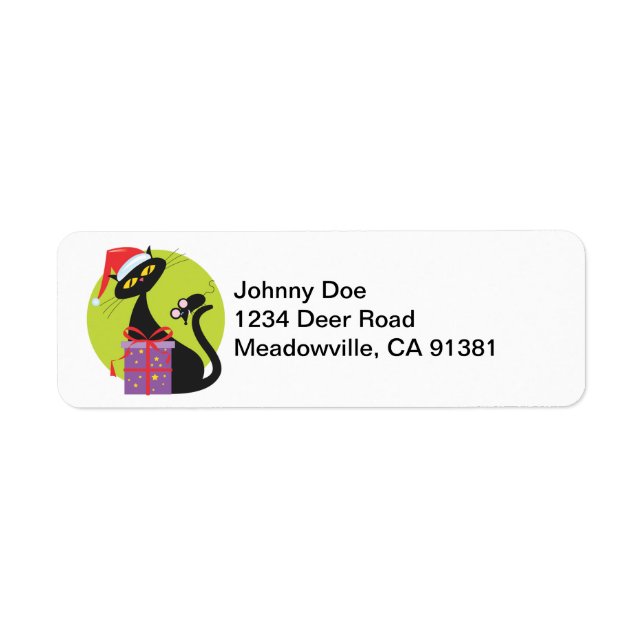Retro Black Christmas Kitty and Mouse Label (Front)