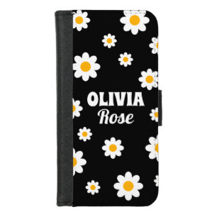 Retro Black Daisy 70's Hippie Custom Name iPhone 8/7 Wallet Case