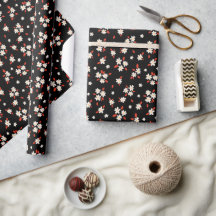 Retro black ditsy daisy floral wrapping paper