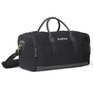 Retro Black Embroidered Canvas Weekend Duffle Bag
