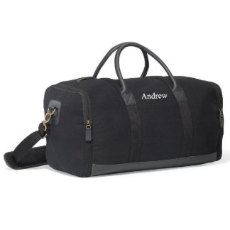Retro Black Embroidered Canvas Weekend Duffle Bag