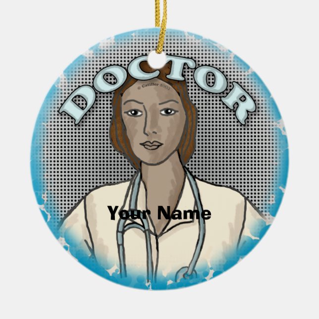 Retro black female doctor  ceramic ornament (Front)