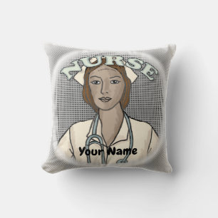 Retro black female nurse throw pillow