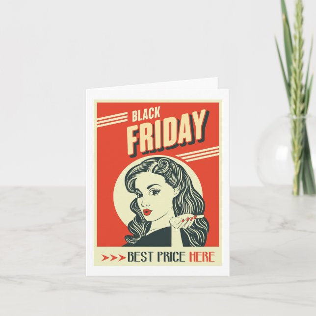 Retro Black Friday Pop Art Pin-Up Girl Card (Front)