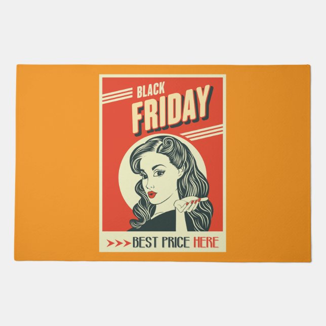 Retro Black Friday Pop Art Pin-Up Girl Doormat (Front)