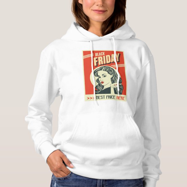 Retro Black Friday Pop Art Pin-Up Girl Hoodie (Front)