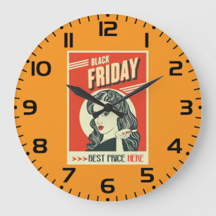 Retro Black Friday Pop Art Pin-Up Girl Large Clock