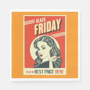 Retro Black Friday Pop Art Pin-Up Girl Napkins