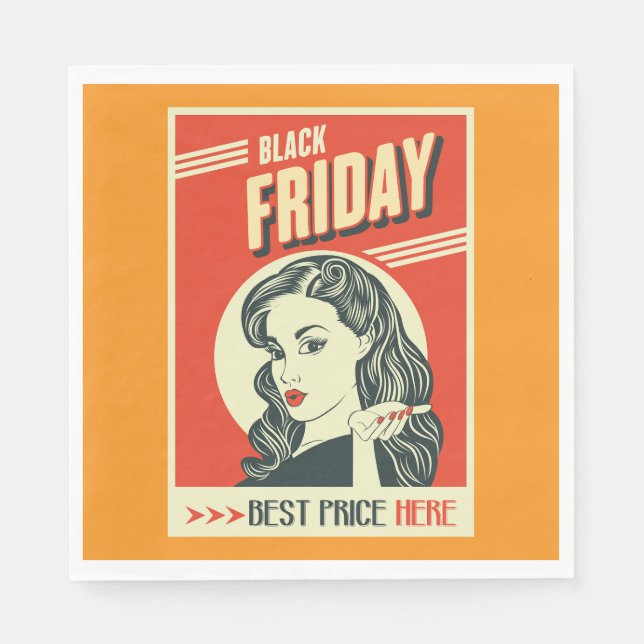 Retro Black Friday Pop Art Pin-Up Girl Napkins (Front)