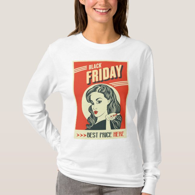 Retro Black Friday Pop Art Pin-Up Girl T-Shirt (Front)
