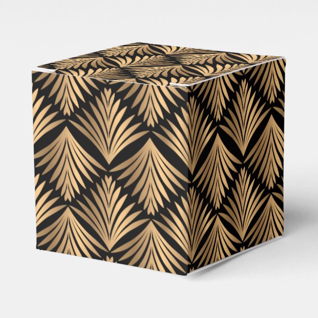 Retro Black Gold Art Deco Gatsby Wedding Party Favor Boxes (Front Side)
