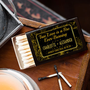 Retro Black Gold Art Deco Marble Custom Wedding Matchboxes