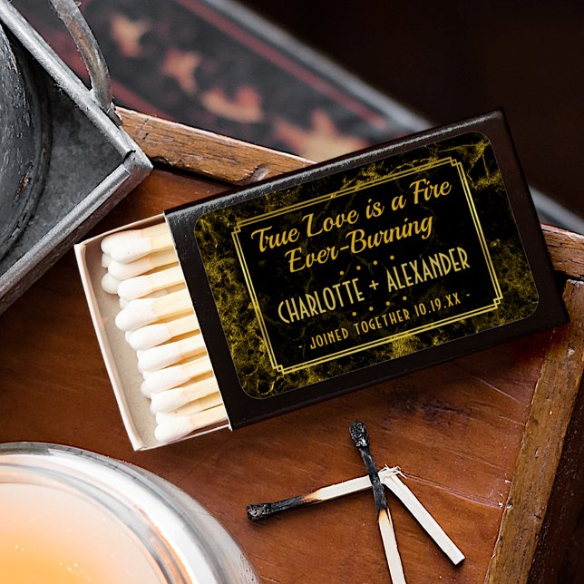 Retro Black Gold Art Deco Marble Custom Wedding Matchboxes (Creator Uploaded)