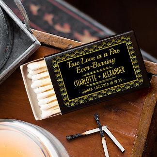 Retro Black Gold Art Deco Shells Custom Wedding Matchboxes