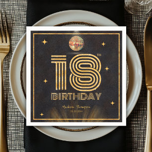 Retro Black Gold Disco Ball Party 18th Birthday Napkins