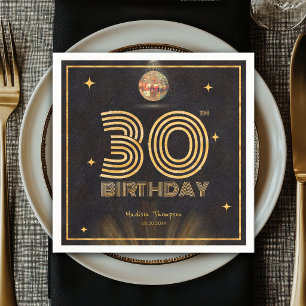 Retro Black Gold Disco Ball Party 30th Birthday Napkins
