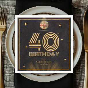 Retro Black Gold Disco Ball Party 40th Birthday Napkins