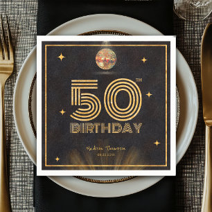 Retro Black Gold Disco Ball Party 50th Birthday Napkins