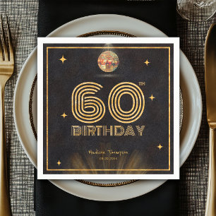 Retro Black Gold Disco Ball Party 60th Birthday Napkins