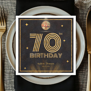 Retro Black Gold Disco Ball Party 70th Birthday Napkins