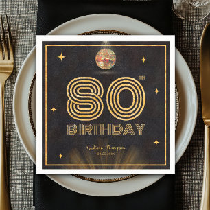 Retro Black Gold Disco Ball Party 80th Birthday Napkins