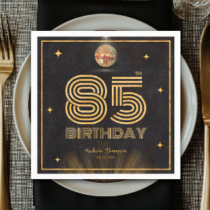 Retro Black Gold Disco Ball Party 85th Birthday Napkins