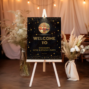 Retro Black Gold Glitter Disco Birthday Welcome Foam Board