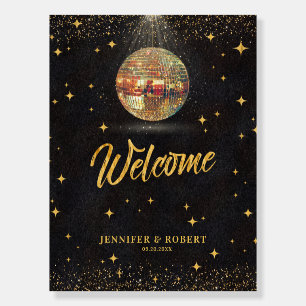 Retro Black Gold Glitter Disco Wedding Welcome Foam Board