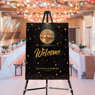 Retro Black Gold Glitter Disco Wedding Welcome Foam Board
