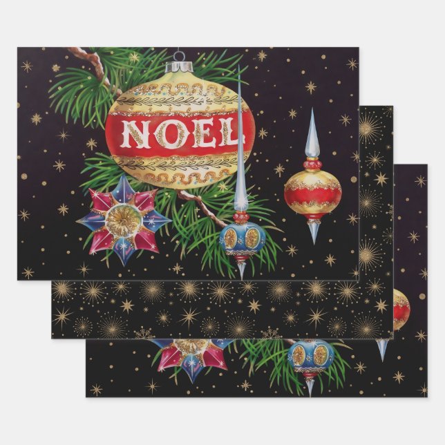 Retro Black & Gold Holiday Wrapping Paper Sheets (Set)