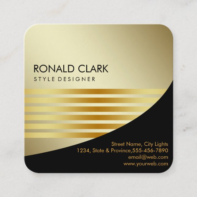 Retro Black Gold Metal Computer Financial Services Square Business Card (Front)