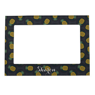 Retro black gold pineapple patterns monogram magnetic picture frame