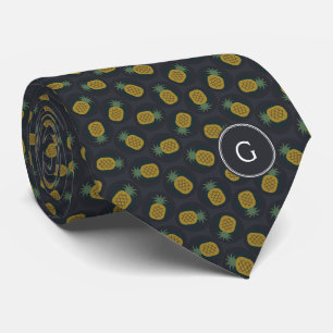 Retro black gold pineapple patterns monogram tie