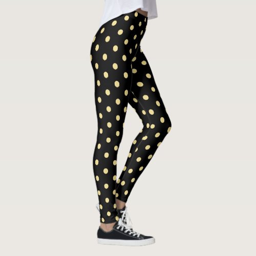 Retro Black Gold Polka Dots Pattern Chic Fashion Leggings