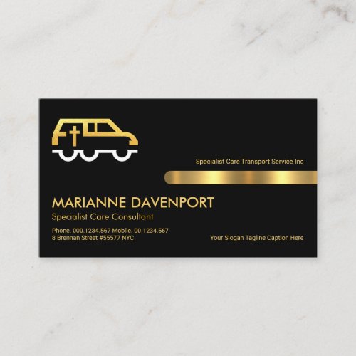 Retro Black Gold Stripe Line Memorial Service Business Card