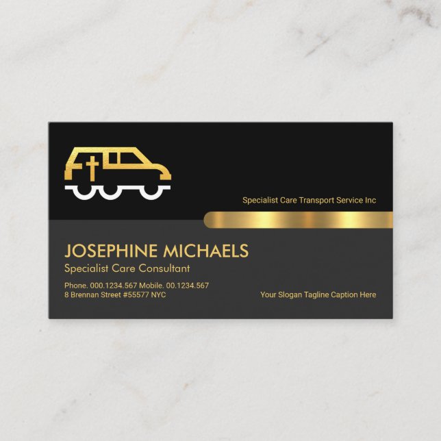 Retro Black Gold Stripe Line Memorial Transport Business Card (Front)