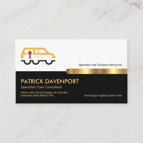 Retro Black Gold Stripe Memorial Transport Service Business Card