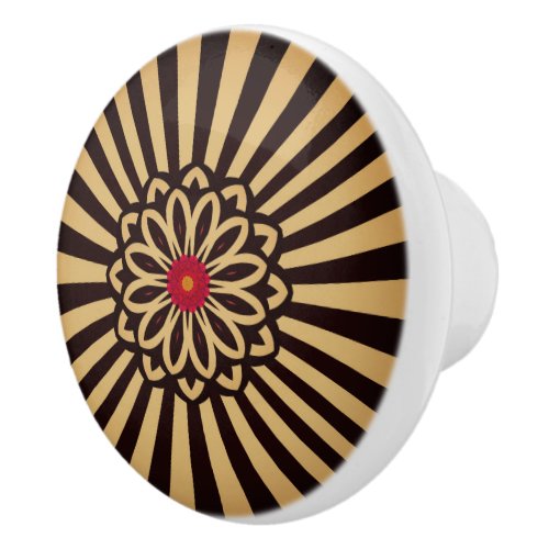 Retro Black  Gold Stripes Double Flower Ceramic Knob