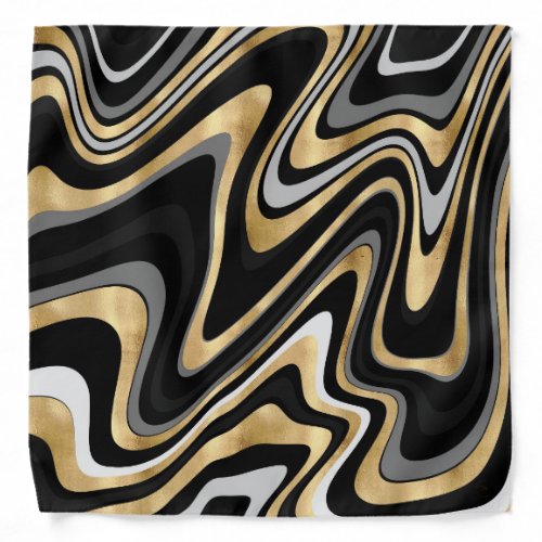 Retro Black Gold Wavy Lines Modern Design Bandana