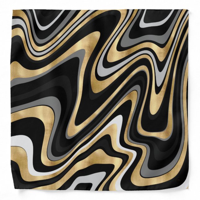 Retro Black Gold Wavy Lines Modern Design Bandana (Front)