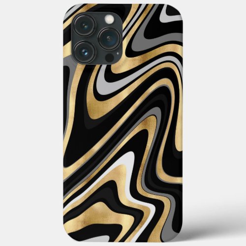 Retro Black Gold Wavy Lines Modern Design iPhone 13 Pro Max Case