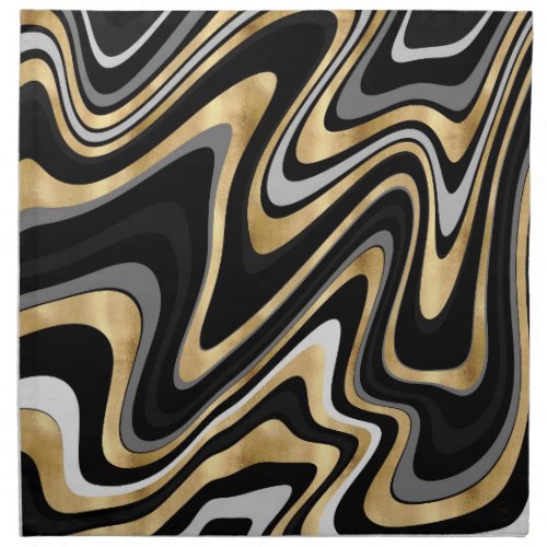 Retro Black Gold Wavy Lines Modern Design Cloth Napkin