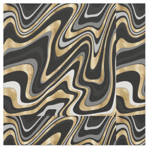 Retro Black Gold Wavy Lines Modern Design Fabric