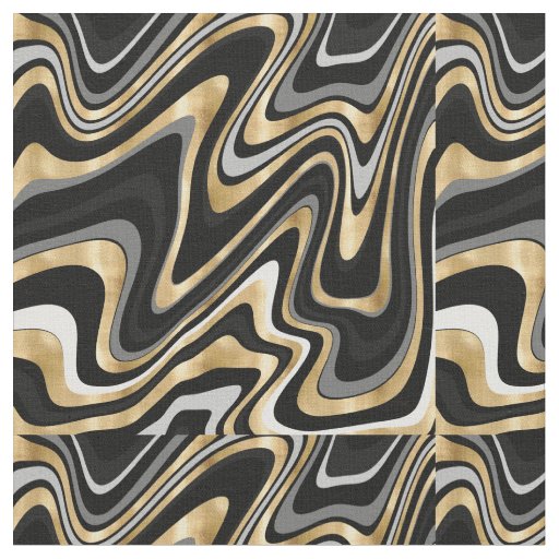 Retro Black Gold Wavy Lines Modern Design Fabric