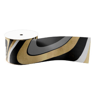 Retro Black Gold Wavy Lines Modern Design Grosgrain Ribbon