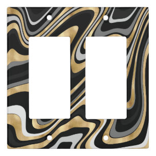 Retro Black Gold Wavy Lines Modern Design Light Switch Cover