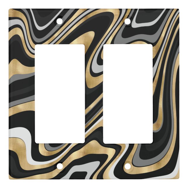 Retro Black Gold Wavy Lines Modern Design Light Switch Cover (Front)